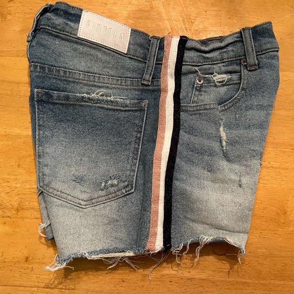 Pistola Women’s Tuxedo Stripe Blue Denim Jean Distressed Shorts Size 25. - Picture 2 of 6